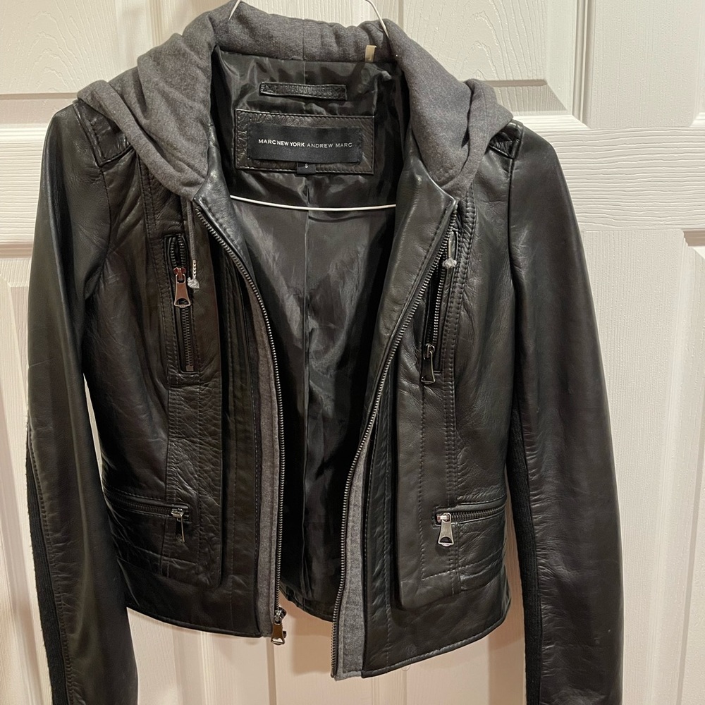 Boys Marc New York Leather Jacket w/hood. Size Small